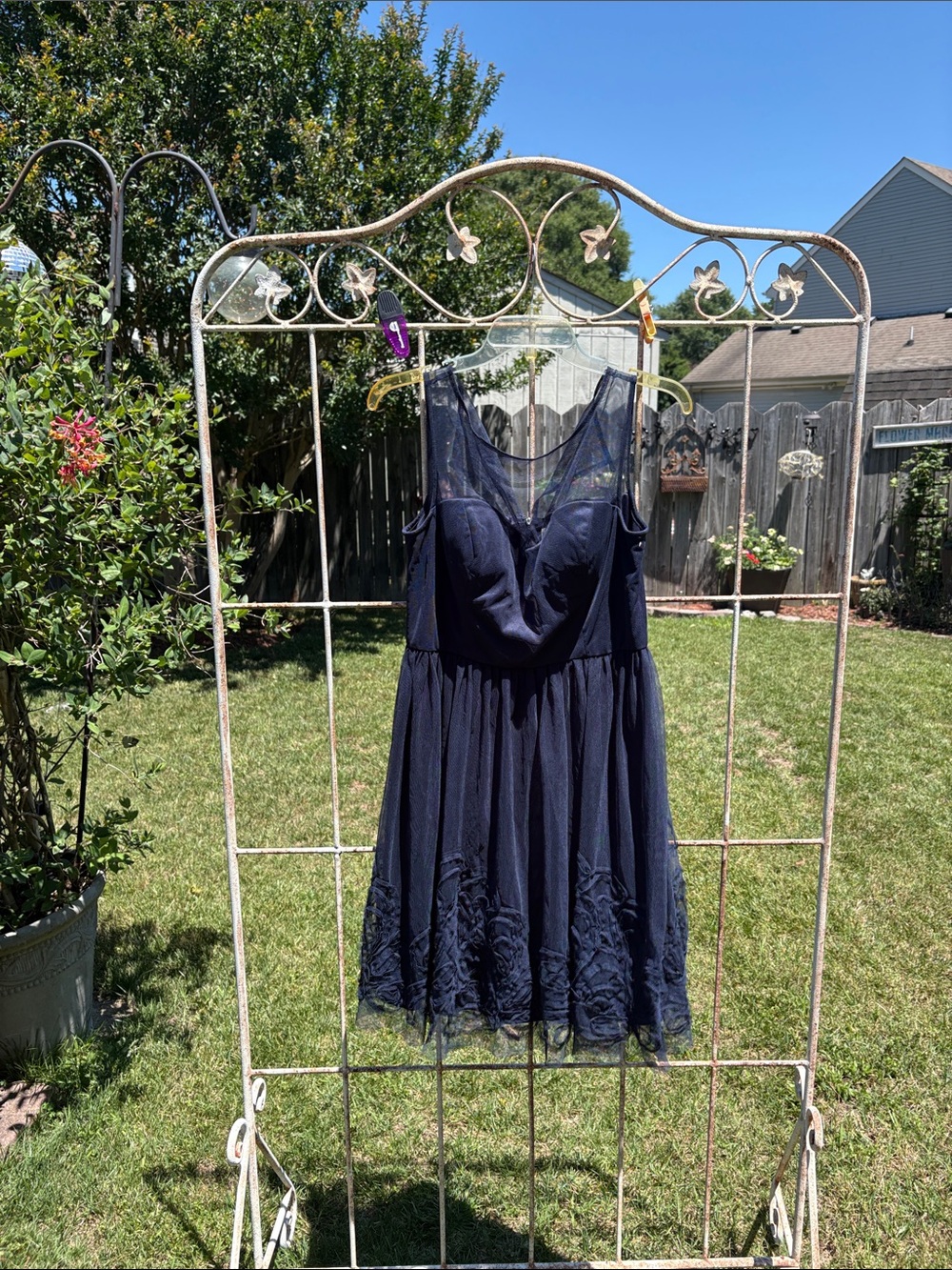 Eliza J Navy Sheer-Accented Evening Dress